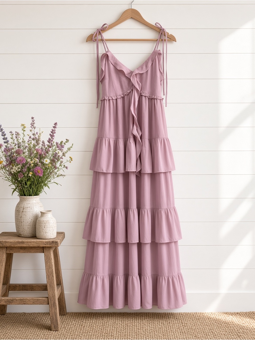 Call For Romance Ruffled Wool Dobby Maxi Dress